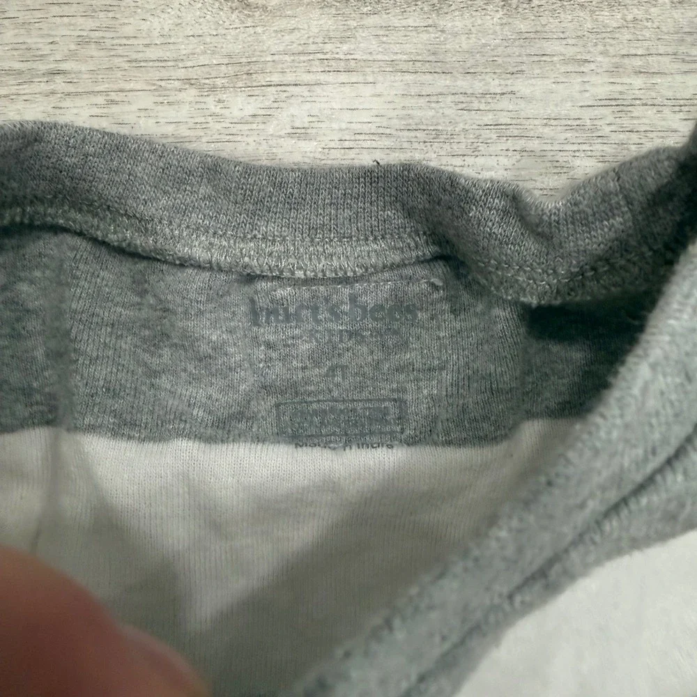 Burts Bees Kids Grey White Striped Organic Cotton Long Sleeve‎ Pajama Top Size L